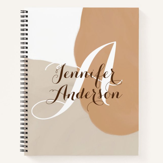 Beige Sketchbook minimalistischer Monogramm-Name Notizbuch (Vorderseite)