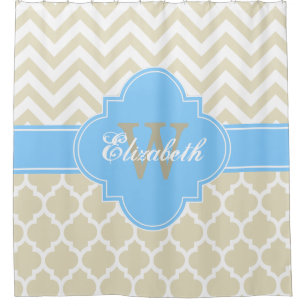 Beige Sky Blue White Marokkaner #5 Zickzack 1IQRN Duschvorhang
