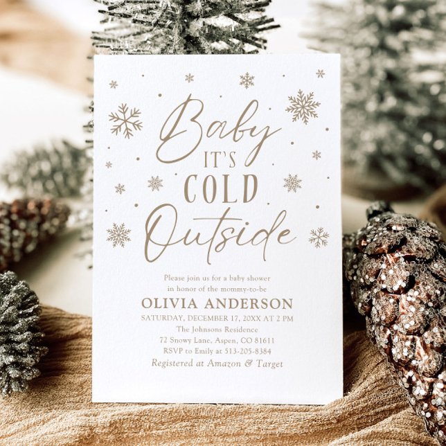 Beige Snowflake Baby Es ist kalt draußen Babydusch Einladung (Beige Snowflake Baby It's Cold Outside Baby Shower Invitation)
