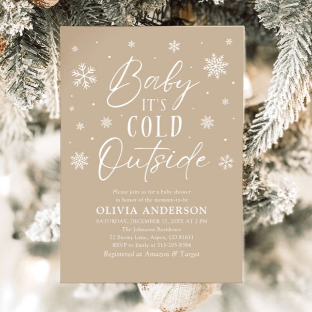 Beige Snowflake Baby Es ist kalt draußen Babydusch Einladung (Beige Snowflake Baby It's Cold Outside Baby Shower Invitation)