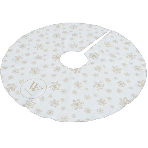 Beige Snowflakes Patternfamilie Monogram Polyester Weihnachtsbaumdecke