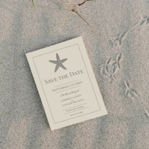 Beige Starfish Monogram Foto Save The Date