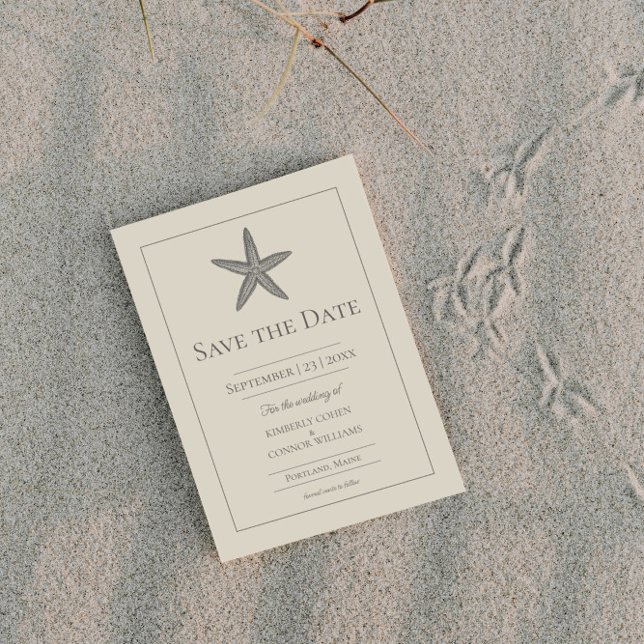 Beige Starfish Monogram Foto Save The Date (Beige Starfish Monogram Photo Save the Date)