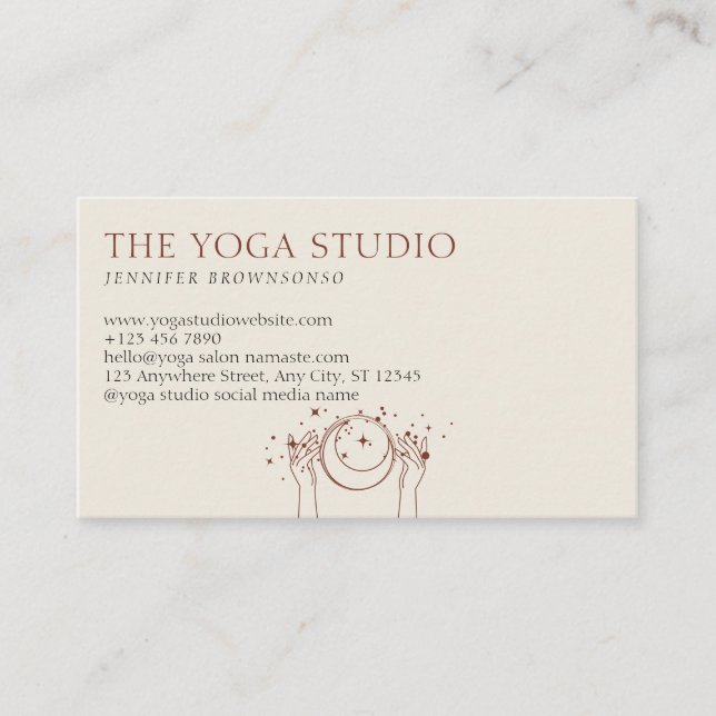 Beige Sterne Energie Hands Moon Spirituell Visitenkarte (Vorderseite)
