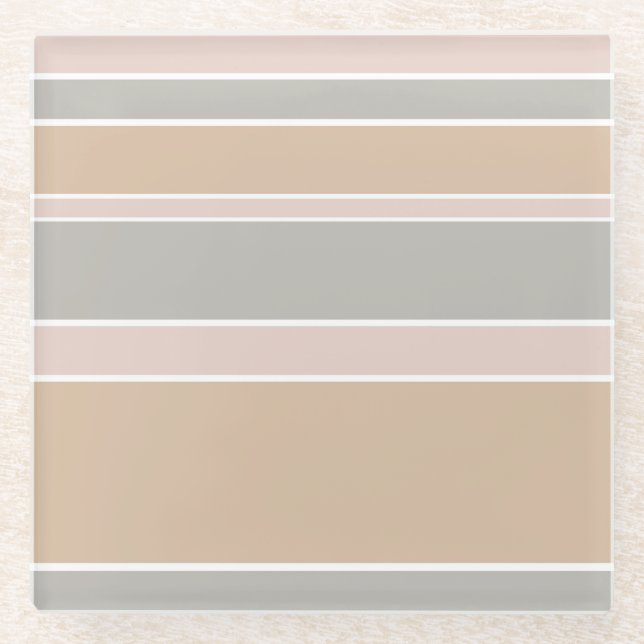 Beige Streifen Glasuntersetzer (Vorderseite)