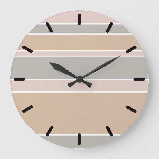 Beige Streifen Große Wanduhr (Vorderseite)