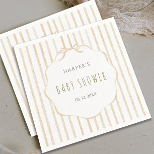 Beige Streifen mit geschwungenem Rahmen Baby-Party Serviette
