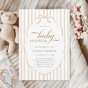 Beige Streifen mit geschwungener Rahmung Baby Show Einladung