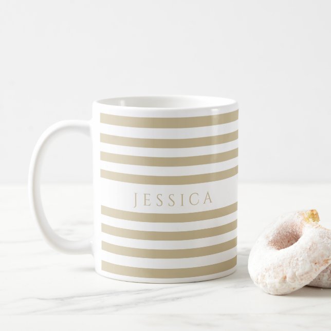 Beige Streifen Mustername Kaffeetasse (Mit Donut)