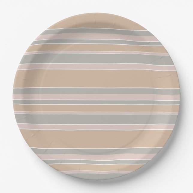 Beige Streifen Pappteller (Vorderseite)