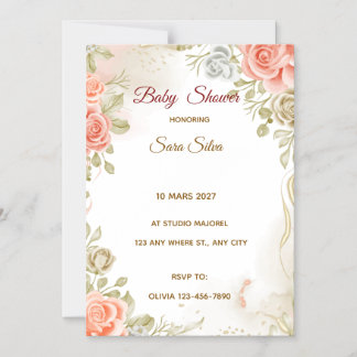 Beige Studded By Flowers Baby Shower Invitation Magneteinladung