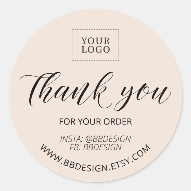 Beige Stylish Small Business Vielen Dank für Ihren Runder Aufkleber (Vorderseite)