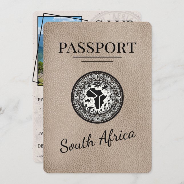 Beige Südafrika Passport Save The Date (Vorne/Hinten)