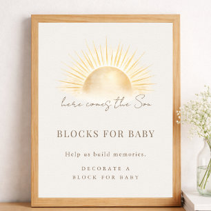 Beige Sun Boy Baby Shower Blöcke für Babyschild Poster