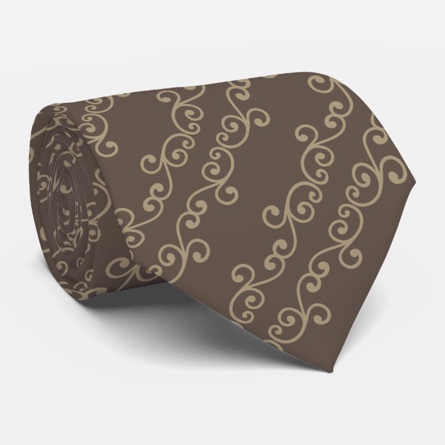 Beige Swirl Vector Pattern auf braun Krawatte (Gerollt)