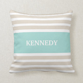 Beige tadelloses Grün Stripes Monogramm Kissen