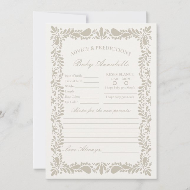 Beige Talavera Spanischer Ratgeber für die Babykar Einladung (Vorderseite)