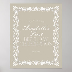 Beige Talavera Spanish Fiesta Geburtstag Willkomme Poster