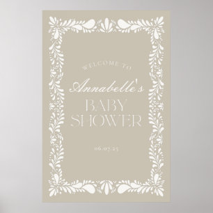 Beige Talavera Tile Fiesta Baby Dusche Empfang Poster