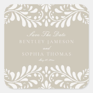 Beige Talavera Tile Fiesta Save the Date Envelope Quadratischer Aufkleber