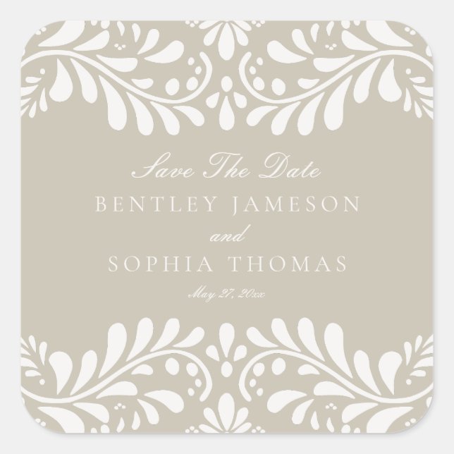 Beige Talavera Tile Fiesta Save the Date Envelope Quadratischer Aufkleber (Vorderseite)