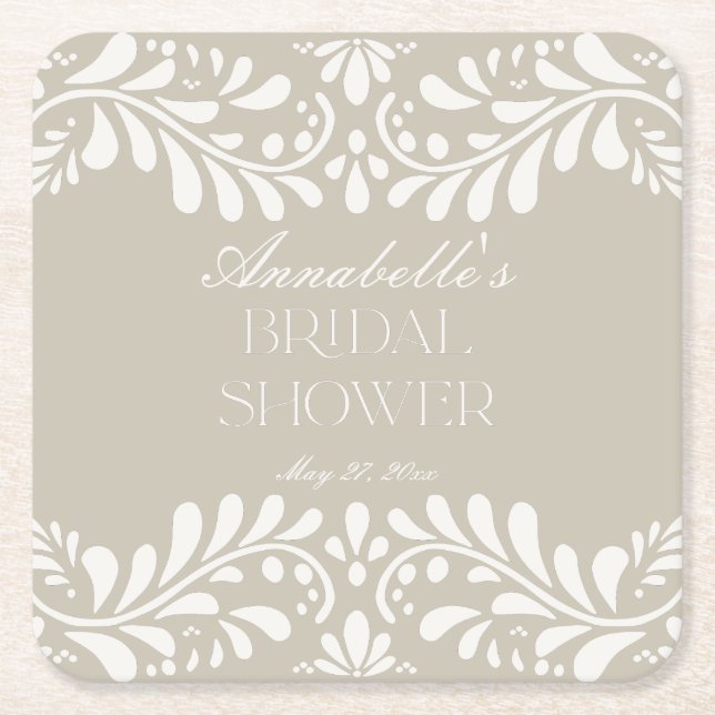 Beige Talavera Tile Spanisches Fiesta Brautparty Rechteckiger Pappuntersetzer (Vorderseite)