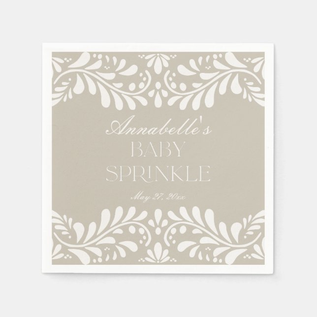 Beige Talavera Tile Spanish Fiesta Baby Sprinkle Serviette (Vorderseite)