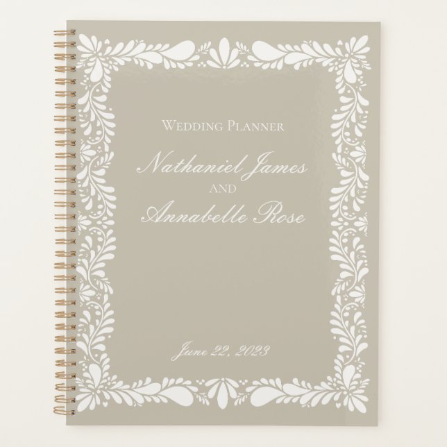 Beige Talavera Tile Spanish Fiesta Blumenhochzeit Planer (Vorderseite)