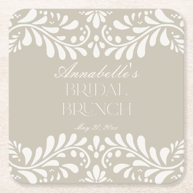 Beige Talavera Tile Spanish Fiesta Bridal Brunch Rechteckiger Pappuntersetzer (Vorderseite)