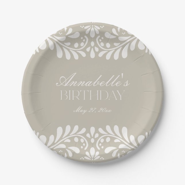 Beige Talavera Tile Spanish Fiesta Geburtstag Pappteller (Vorderseite)