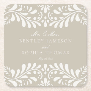 Beige Talavera Tile Spanish Style Fiesta Wedding Rechteckiger Pappuntersetzer