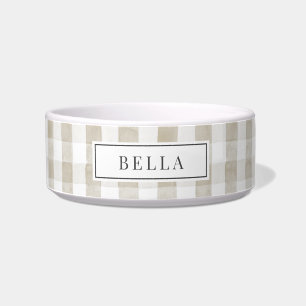 Beige/Tan Gingham Karierter Name Pet Napf