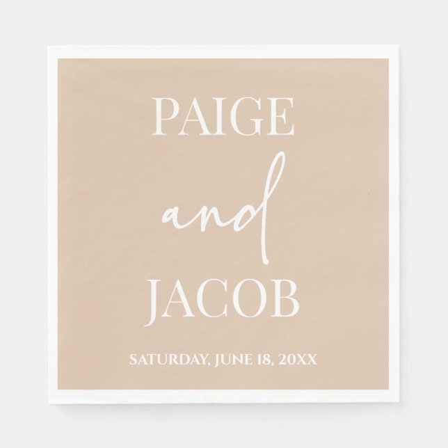 Beige Tan Minimal Minimalistische Individuelle Nam Serviette (Vorderseite)