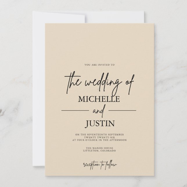 Beige Tan QR Einladung zur Hochzeit (Vorderseite)
