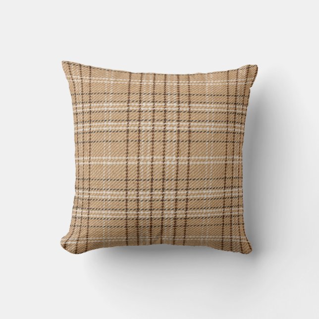 Beige Tartan: Klassischer Karierter Weave. Kissen (Vorderseite)