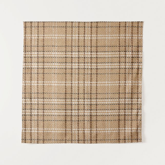 Beige Tartan: Klassischer Karierter Weave. Wandteppich (Vorderseite)