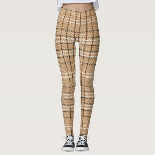Beige Tartan: Klassisches Karomuster. Leggings