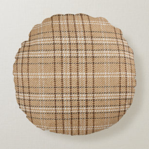 Beige Tartan: Klassisches Karomuster. Rundes Kissen