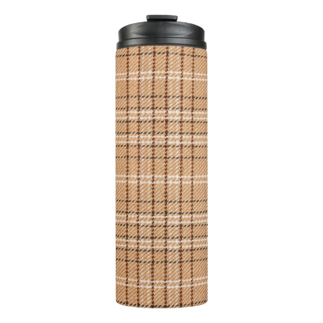 beige Tartan-Unterlage mit karierter Weste Thermosbecher (Vorderseite)