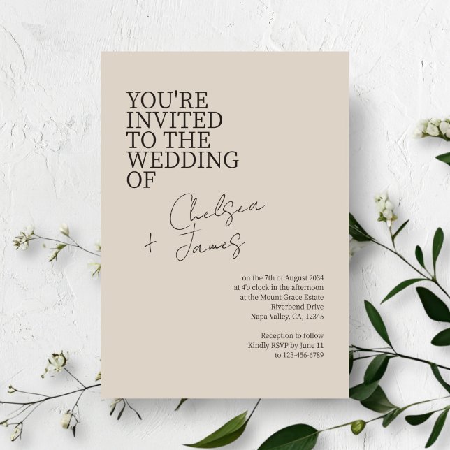 Beige Taupe | Chic Script Minimalistisch Wedding Einladung (Von Creator hochgeladen)
