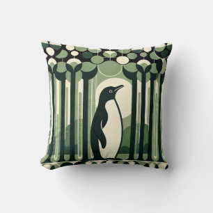 Beige Taupe Geometrie Retro 70er Pinguin Forest Kissen