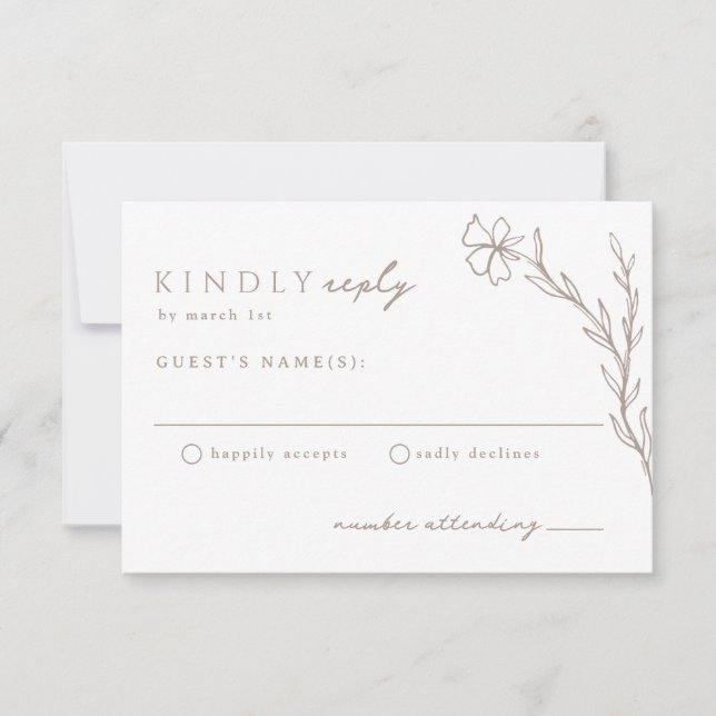 Beige Taupe Moderne verkrustete botanische Neutral RSVP Karte (Vorderseite)