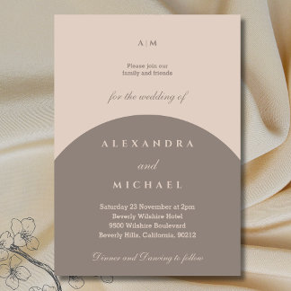 Beige Taupe Monogram Minimalistisch Japandi Weddin Einladung