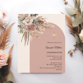 Beige-Taupe-Rosenbogen Kommunion-Einladung