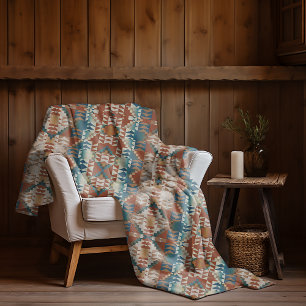 Beige Taupe Rot Braun Türkis Blau Stammeskunst-Mus Fleecedecke