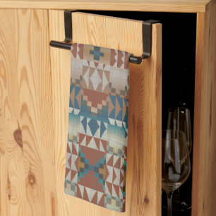 Beige Taupe Rot Braun Türkis Blau Stammeskunst Mus Geschirrtuch