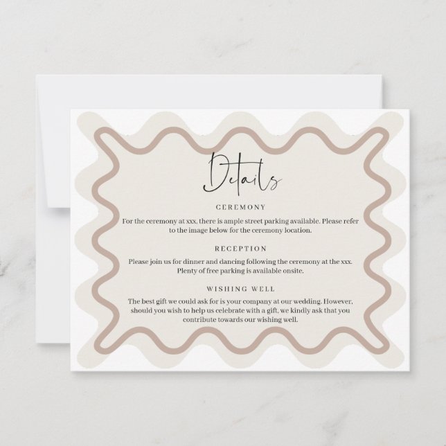 Beige Taupe Wavy Border Details Umschließungskarte Einladung (Vorderseite)