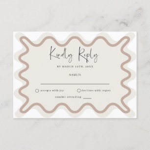 Beige Taupe Wavy Border RSVP Card Begleitkarte