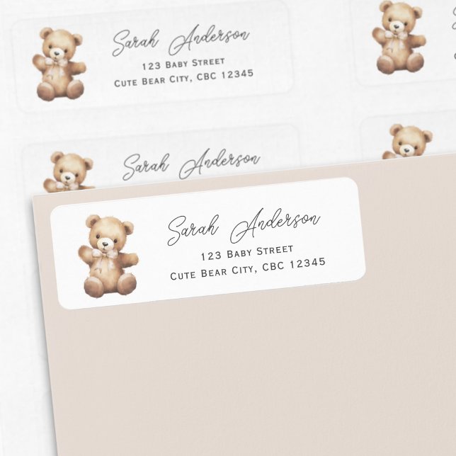 Beige Teddy Bear Gender Neutral Baby Dusche (Beige Teddy Bear Return Labels.)