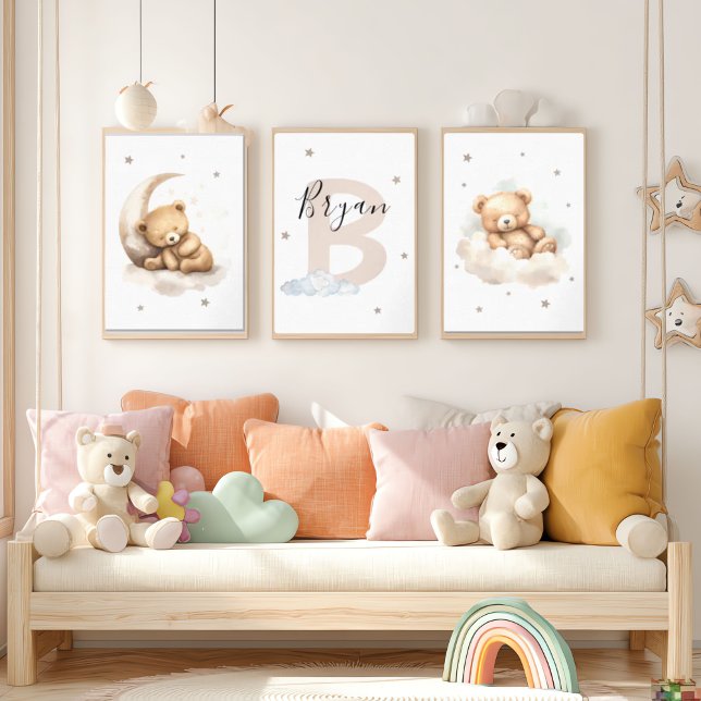 Beige Teddy Bear Nursery Wall Art Set Moon & Cloud (Von Creator hochgeladen)